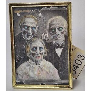 Hand Crafted Halloween Image Three Creepy Old People in Thrifted Gold Frame